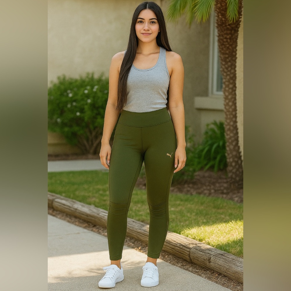 Puma Olive Green Mesh Panel Leggings Size SP